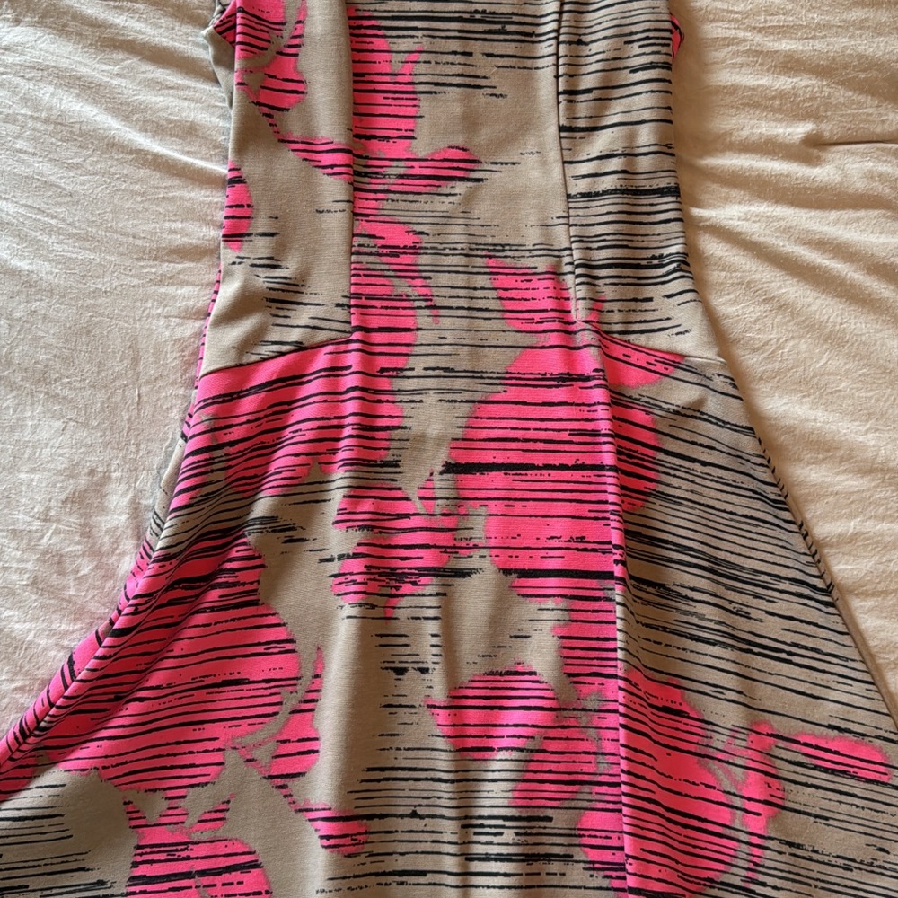 Floral Pink and Black Striped Dress